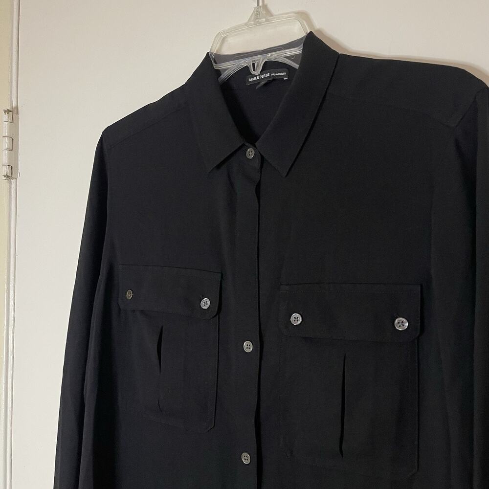 NWOT James Perse Black long sleeve button front utility shirt dress size large 3 - Picture 2 of 6